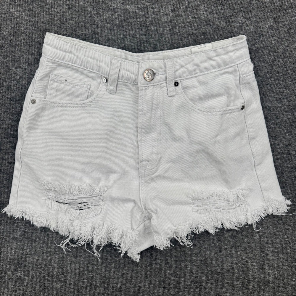 Insane Gene Los Angeles Womens White‎ Distressed Denim Shorts Raw Hem Size XS